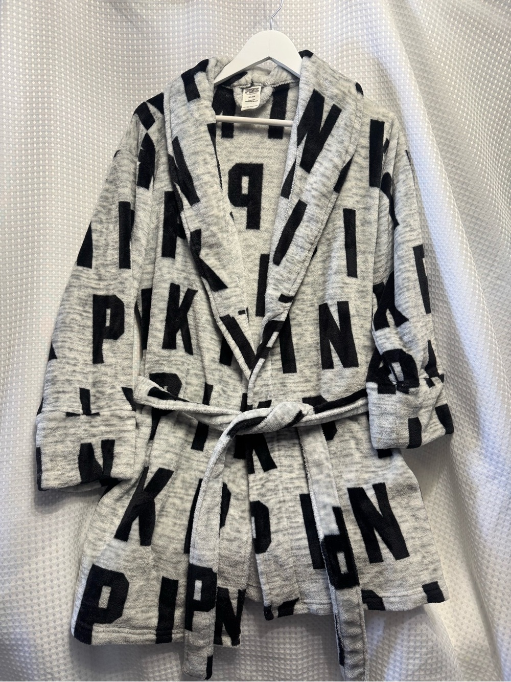 PINK Victoria's Secret Gray & Black Logo Plush Hooded Robe